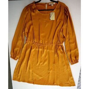 Michael Kors WF2819T4LW Women Sz 2X Marigold Blouson Sleeve Satin Flounce Dress